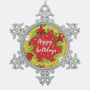 Happy Holidays Wreath mit Schneeflocken Schneeflocken Zinn-Ornament