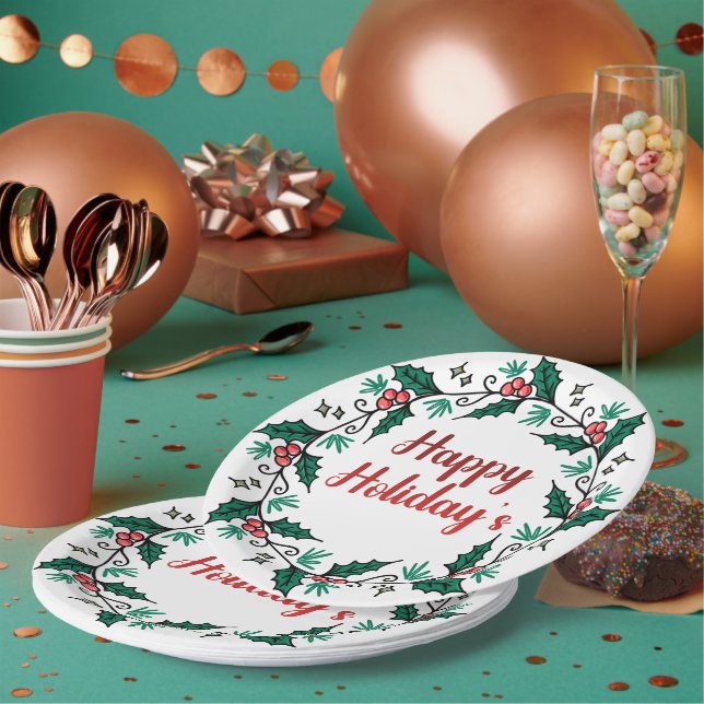 Happy Holiday's Wreath Paper Plate Pappteller (Multi)