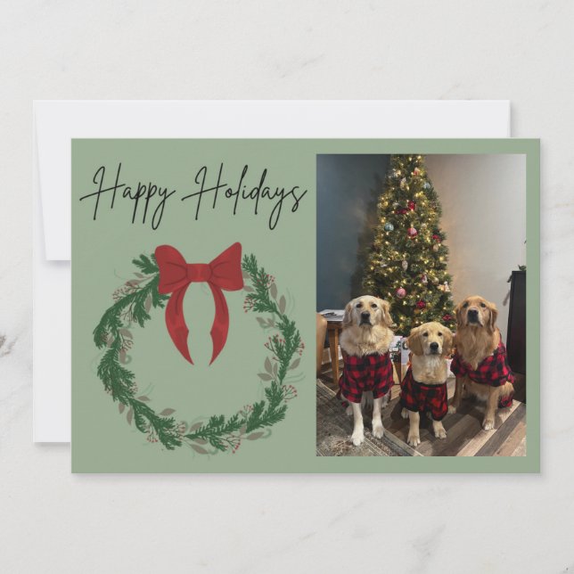 Happy Holidays Wreath Photo Card Feiertagskarte (Vorderseite)