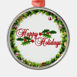 Happy Holidays Wreath Premium Ornament