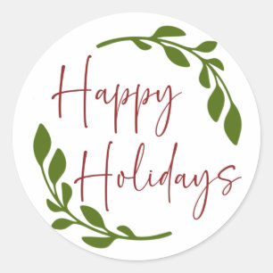 Happy Holidays Wreath Round Stickers