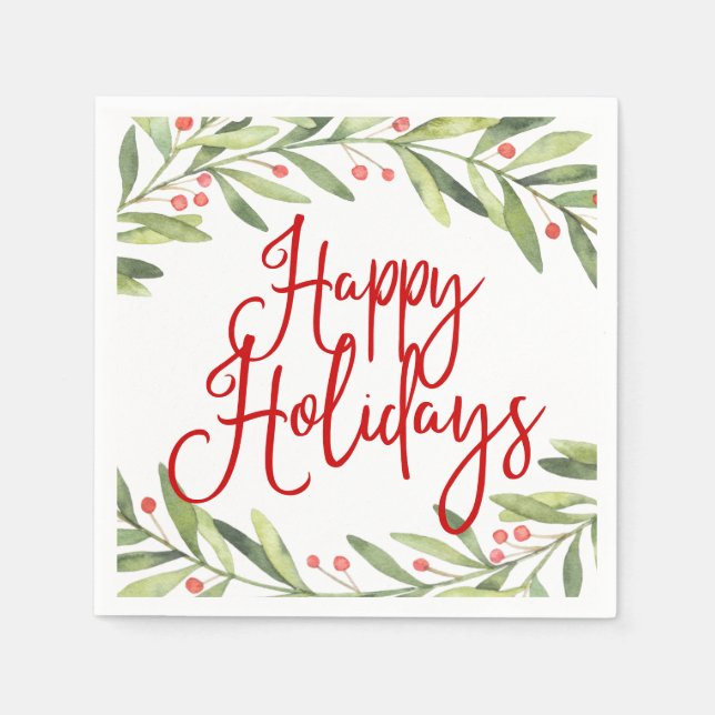 Happy Holidays Wreath Weihnachtscocktail Party Serviette (Vorderseite)