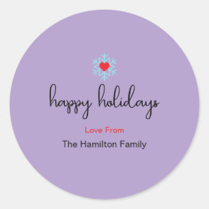 Happy Holidays Xmas Simple Red Heart Snowflake Cl Runder Aufkleber
