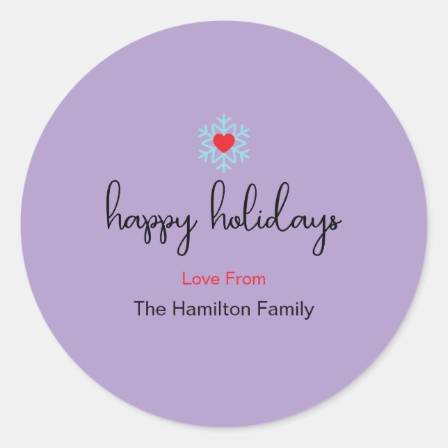 Happy Holidays Xmas Simple Red Heart Snowflake Cl Runder Aufkleber (Vorderseite)