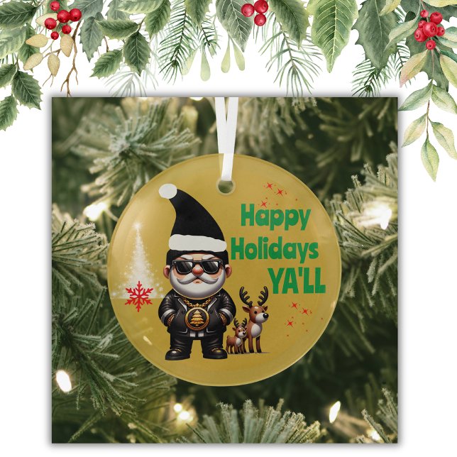 Happy Holidays Ya'll Gangsta Xmas auf Gold | Ornament Aus Glas (Von Creator hochgeladen)