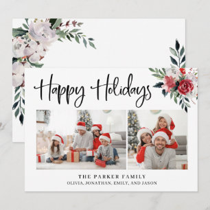 Happy Holidays Zwei Fotos und Aquarellblumen Feiertagskarte