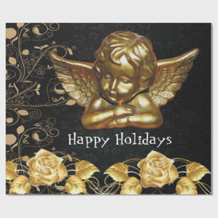 Happy HolidaysChristmas Wrapping Paper Gold Angel Geschenkpapier