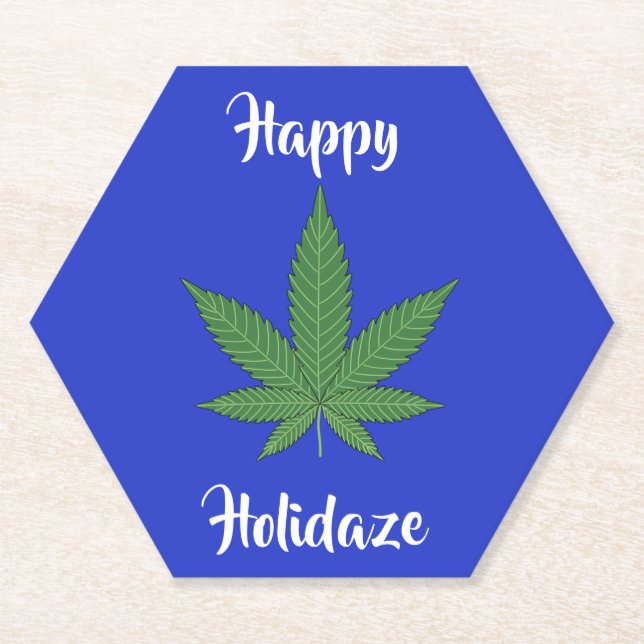 Happy Holidaze Weed Leaf Urlaub Personalisiert Untersetzer (Vorderseite)