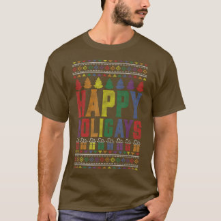 Happy Holigays Funny LGBT Rentierbaum Weihnachtsba T-Shirt