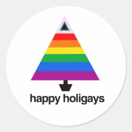 Happy Holigays Progress Pride Tree Runder Aufkleber