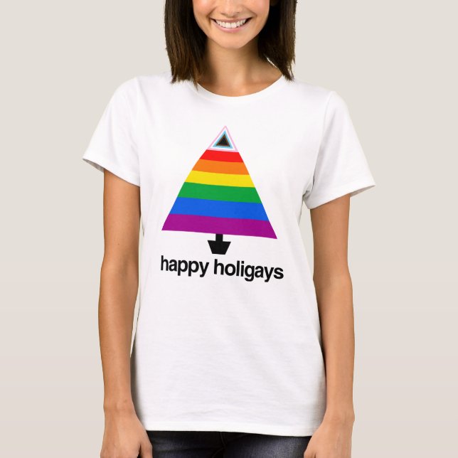 Happy Holigays Progress Pride Tree T-Shirt (Vorderseite)