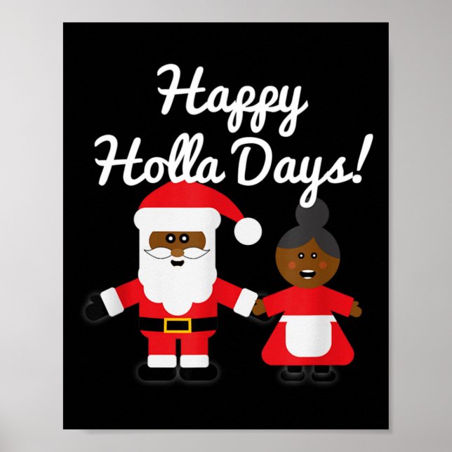 Happy Holla Days Santa And Mrs Claus Black Christm Poster (Vorne)