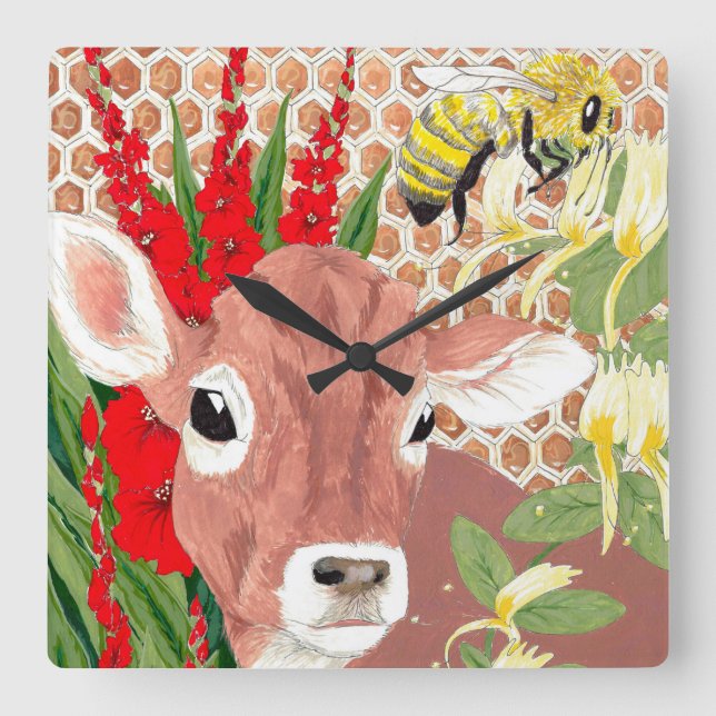 Happy Hollow Cow Quadratische Wanduhr (Vorderseite)