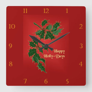 Happy Holly-Days Christmas Clock Quadratische Wanduhr