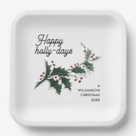 Happy Holly Days Custom Familienname Weihnachten Pappteller