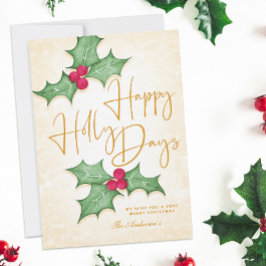 Happy Holly Days Eleganter Gold-Typ und Red Berrie Karte