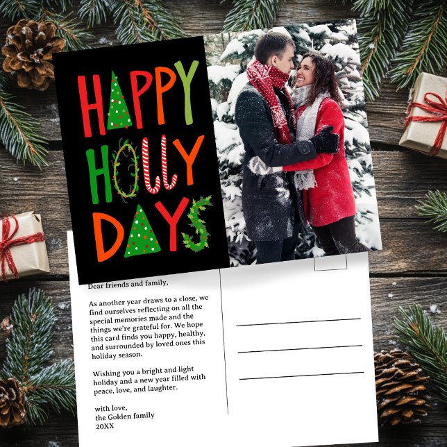 HAPPY HOLLY DAYS Feiertag Weihnachten CUSTOM Foto Postkarte (HAPPY HOLLY DAYS Hand-Drawn Lettering Holiday Xmas Christmas CUSTOM Photo Postcard
)