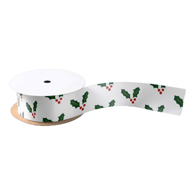 Happy Holly Days Festive Holly Pattern Satinband (Spule)