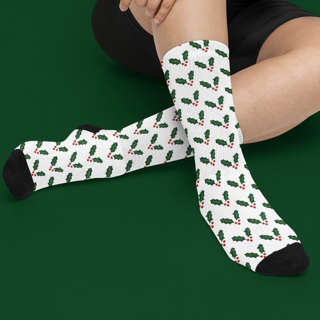 Happy Holly Days Festive Holly Pattern Socken (Cute and festive socks for the "holly days"!)