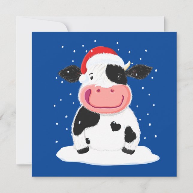 Happy Holstein Kuh im Weihnachtsschnee (Vorderseite)
