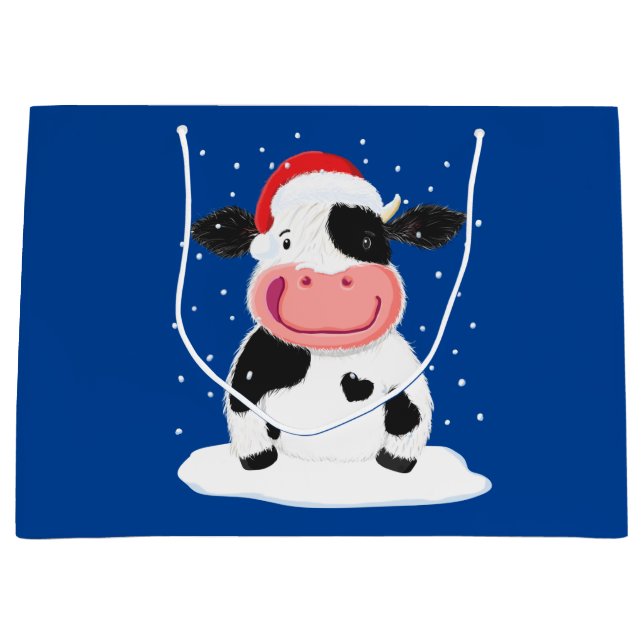 Happy Holstein Kuh im Weihnachtsschnee Große Geschenktüte (Vorderseite)