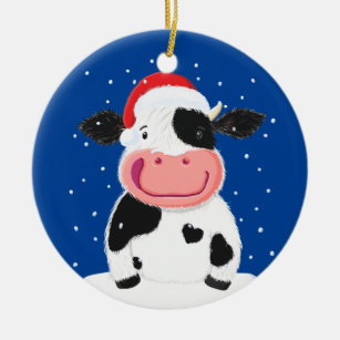 Happy Holstein Kuh im Weihnachtsschnee Keramik Ornament