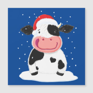Happy Holstein Kuh im Weihnachtsschnee Magnetkarte