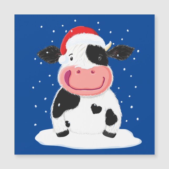 Happy Holstein Kuh im Weihnachtsschnee Magnetkarte (Vorderseite)