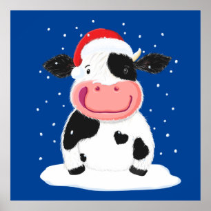 Happy Holstein Kuh im Weihnachtsschnee Poster