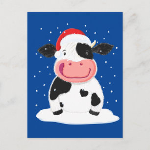 Happy Holstein Kuh im Weihnachtsschnee Postkarte