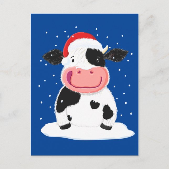 Happy Holstein Kuh im Weihnachtsschnee Postkarte (Vorderseite)