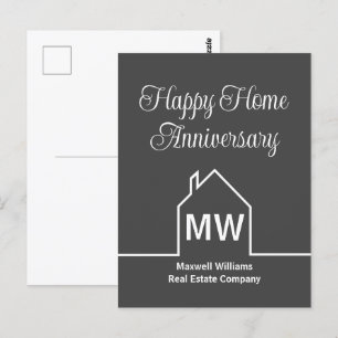 Happy Home Anniversary Immobilienunternehmen Grau Postkarte