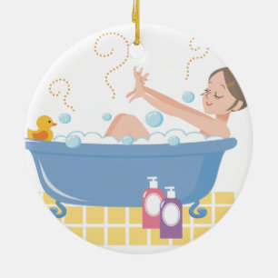 Happy Home Spa Day - woman in bath tub Keramik Ornament