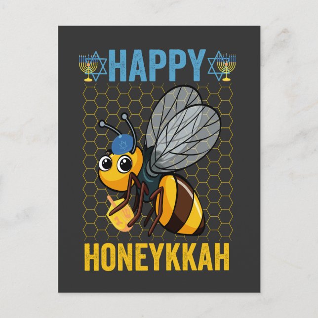 Happy Honeykka Funny Hanukka Honey Bee Gift Einladungspostkarte (Vorderseite)