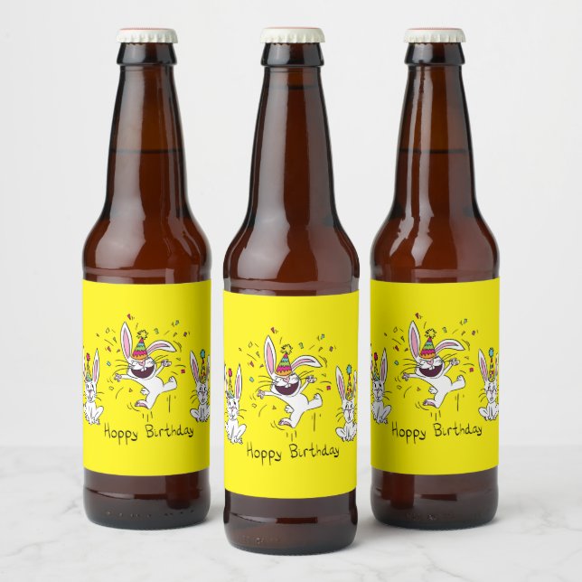 Happy Hoppy Birthday Bunny Rabbits Beer Labels Bierflaschenetikett (Flaschen)