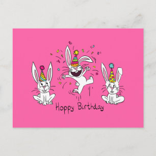Happy Hoppy Birthday Bunny Rabbits Postcard Postkarte