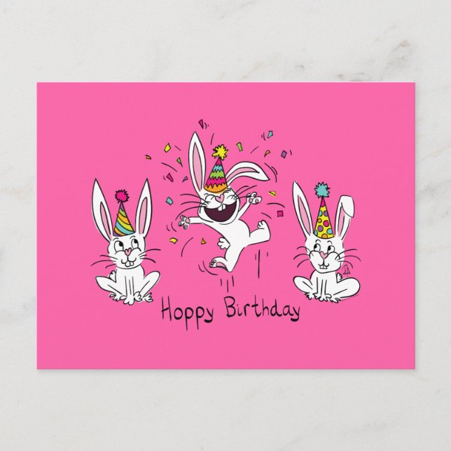 Happy Hoppy Birthday Bunny Rabbits Postcard Postkarte (Vorderseite)