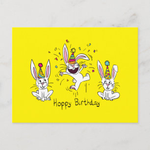 Happy Hoppy Birthday Bunny Rabbits Postcard Postkarte