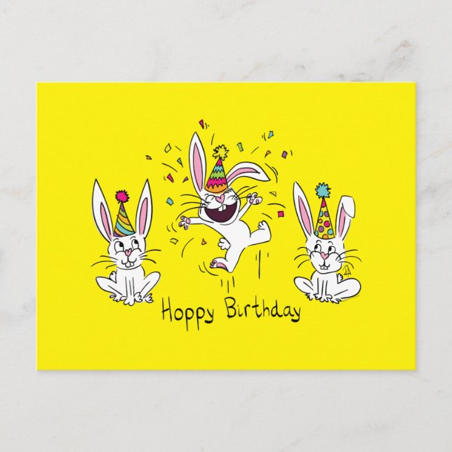 Happy Hoppy Birthday Bunny Rabbits Postcard Postkarte (Vorderseite)