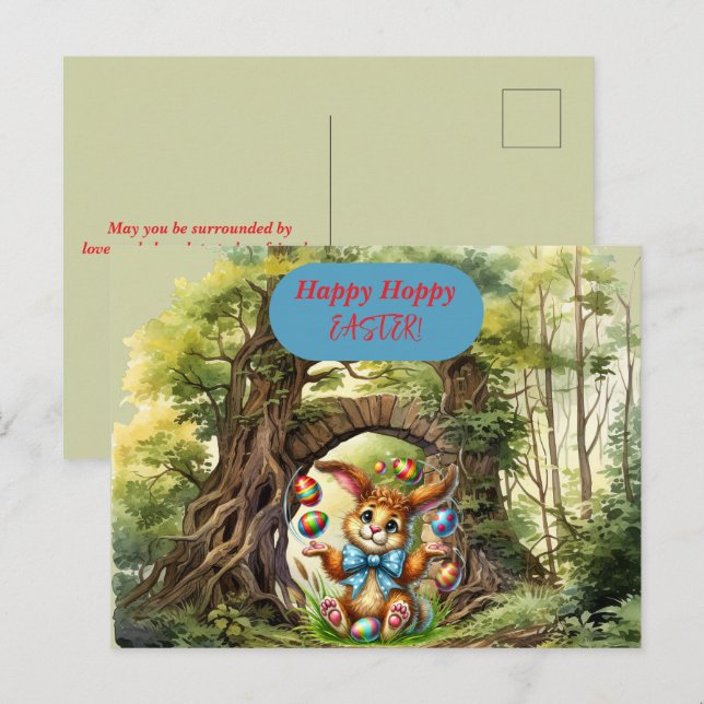 Happy Hoppy Oaster Rabbit Eggs Postkarte (Vorne/Hinten)