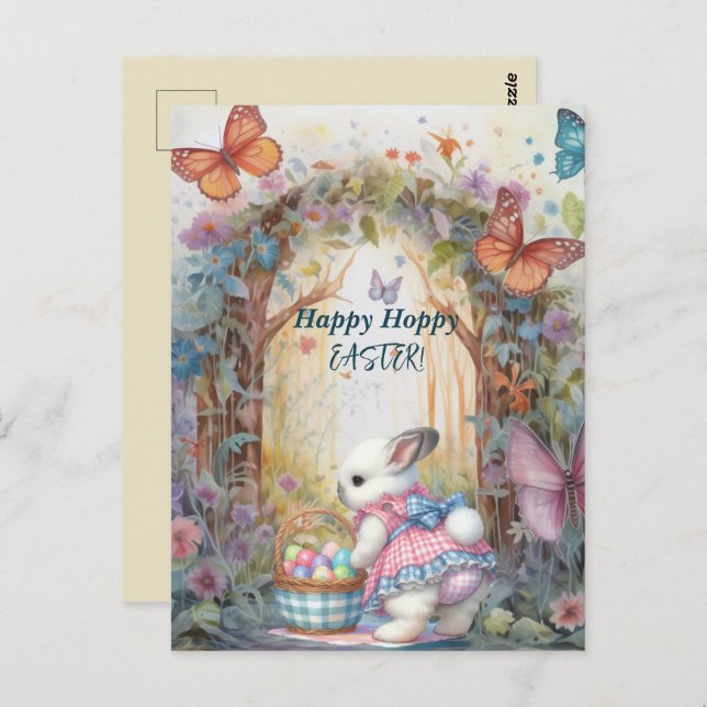 Happy Hoppy Oaster Rabbit Eggs Postkarte (Vorne/Hinten)