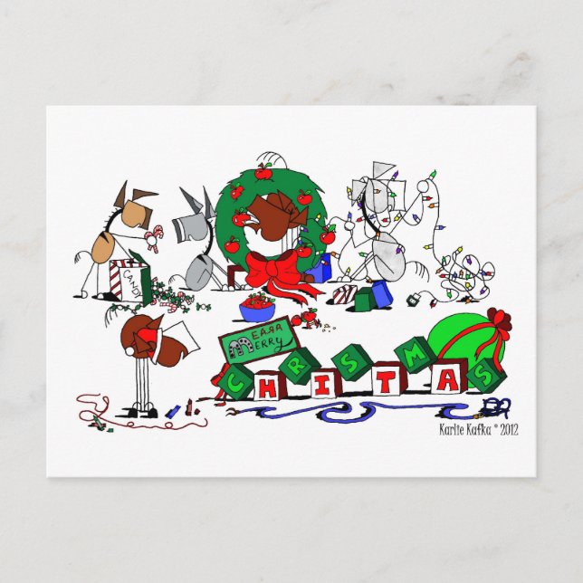 Happy Horse Farms Cartoon Weihnachten Postkarte (Vorderseite)