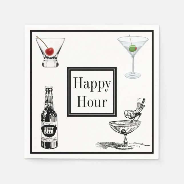 Happy Hour Beer Martini Cocktails Party Serviette (Vorderseite)