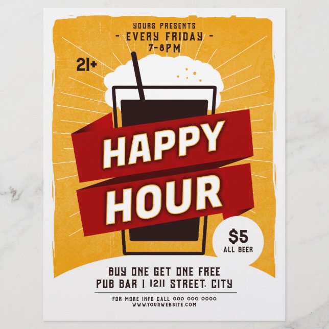 Happy Hour Drink Bier Ad Bar Flyer (Vorne)