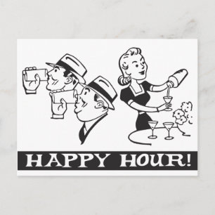 Happy Hour-Einladung mit lustigem Retro Einladungspostkarte