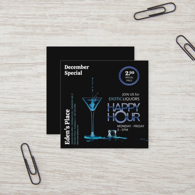Happy Hour Flyer Visitenkarte (Vorderseite/Rückseite Beispiel)