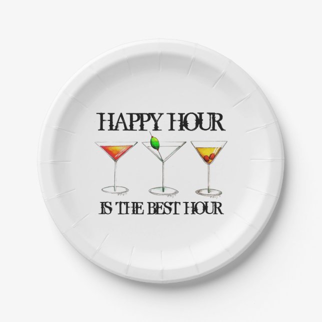 Happy Hour ist der beste Stunden-Drink-Cocktail Pappteller (Vorderseite)