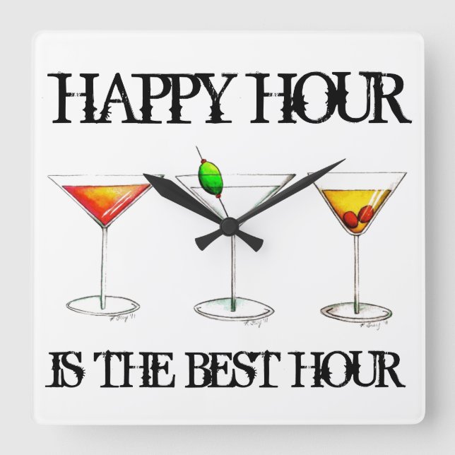 Happy Hour ist der beste Stunden-Drink-Cocktail Quadratische Wanduhr (Vorderseite)