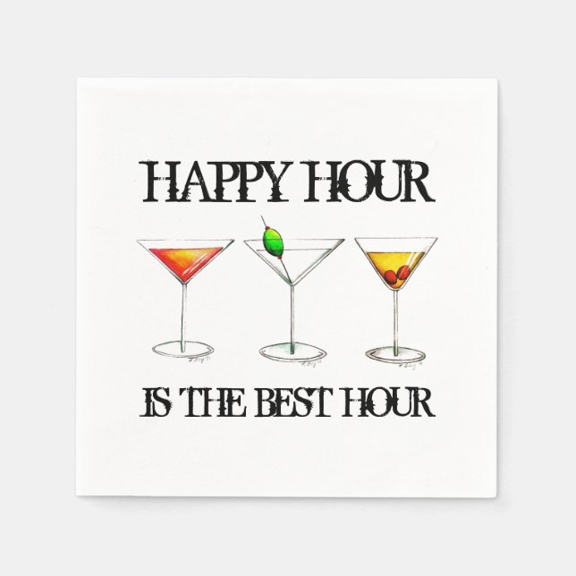 Happy Hour ist der beste Stunden-Drink-Cocktail Serviette (Vorderseite)