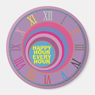 Happy Hour jede Stunde römische Uhr farbenfroh Magnet